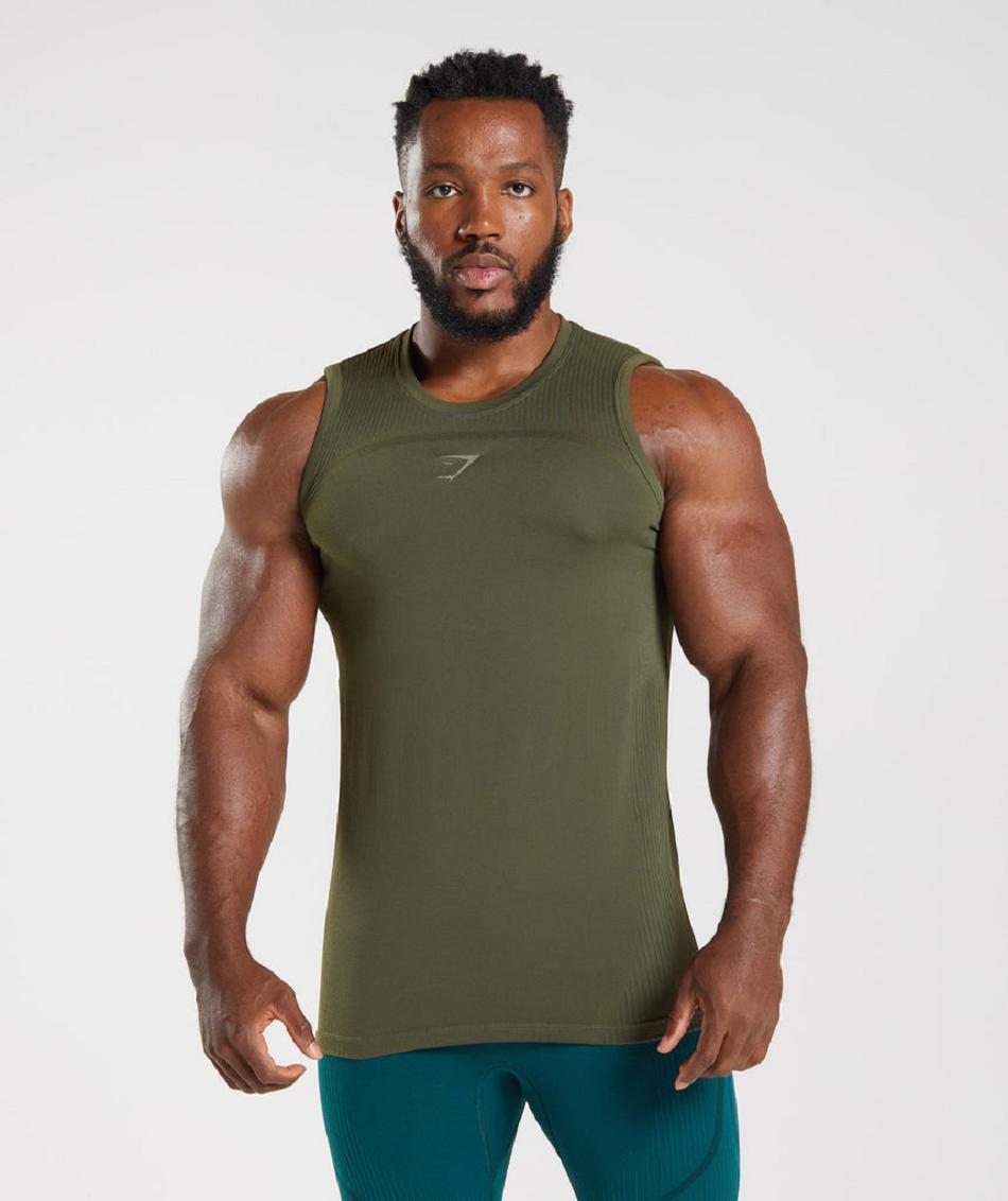 Camiseta Tirantes Gymshark 315 Seamless Hombre Verde Oliva Verde | CO 3199LIS